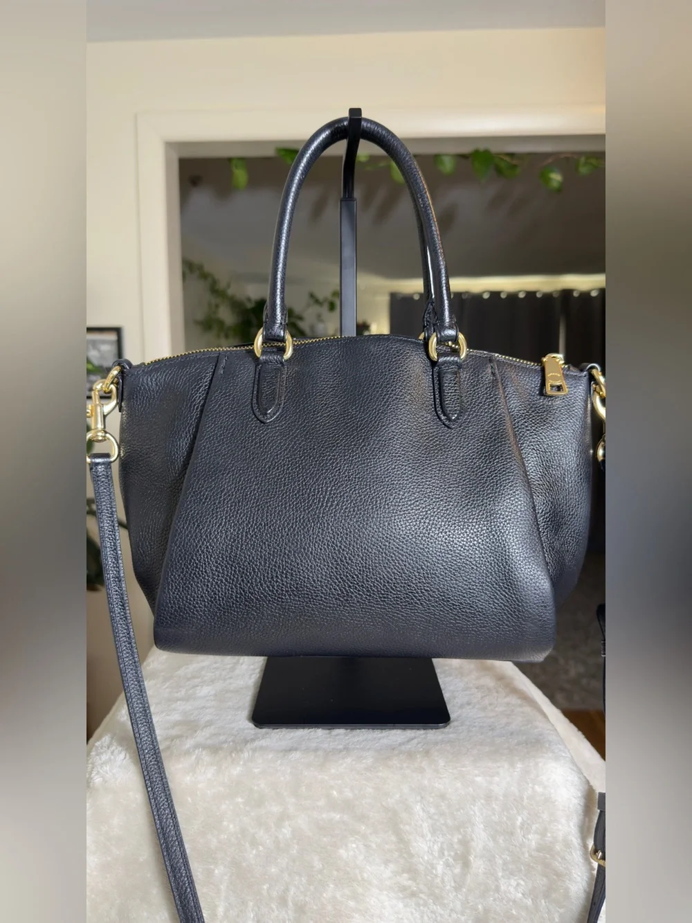 COACH Black Elise Satchel Pebbled Leather Crossbody Shoulder Bag Gold Hardware 7